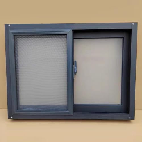 Ventanas Aluminio Reemplazo de Ventanas de Cobertizo de Granero de Garaje, Ventana con Marco de Aluminio Gris y Vidrio Esmerilado, Ventana Corrediza para Exteriores para Baño, Sótano, Gallinero(WxH 29