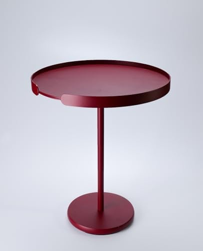 Siqual Design Runder Metalltisch mit abnehmbarem Tablett, wetterfest & vielseitig für Wohnzimmer & Garten, Made in EU – Beistelltisch Ollie (Red, 46.8cm)