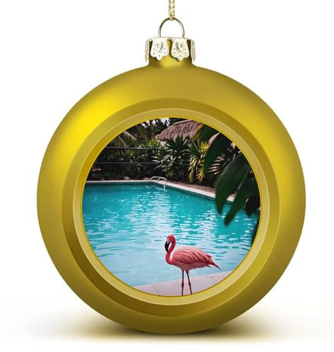 Lot de 2 boules de Noël à suspendre avec flamant rose et piscine