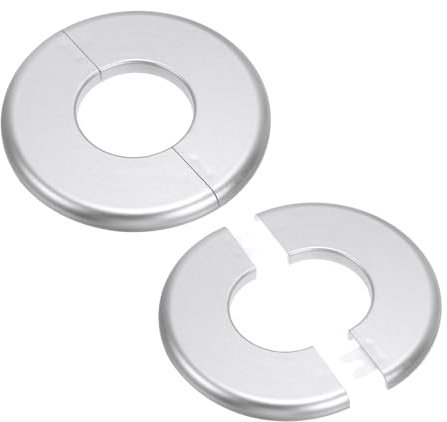 PATIKIL Rohrabdeckung Wand Split Flansch Rohrmanschette 1,73 (44mm), 2 Stück ABS Runde Selbstklebende Rosetten Wasserhahn Armaturen-Abdeckung für Badezimmer Armatur Dekoration, Silber