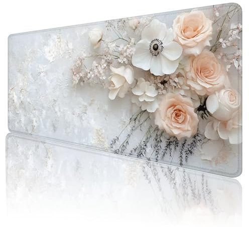 Tapis de Souris de Jeu XXL 1600 x 800mm Tapis Souris Blanc Grand Tapis de Souris Gaming Fleurs Antidérapant Étanche Tapis de BureauHaute précision et Vitesse pour Gamer, Ordinateur, Cadeau,d-45