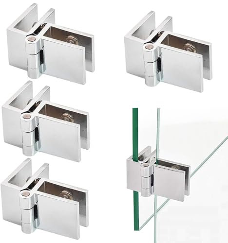 4 Pcs Glass Door Hinge 90 Degree Double Side Shower Glass Hinges Adjustable Glass Cabinet Hinges Zinc Alloy Clamp Hinges for Glass Thickness 5mm - 8mm