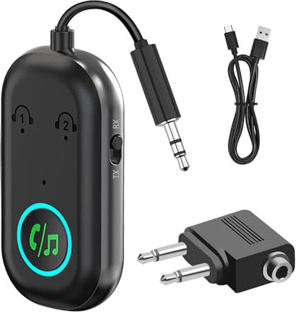 Bluetooth 5.3 Transmitter Receiver, 2-in-1 Wireless Aux Bluetooth Adapter Dual Connection Bluetooth Transmitter 3.5mm jack Aux Audio Adapter for TV Airplane Headphone Airpods Home Stereo Speakers Car