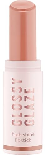 essence GLOSSY GLAZE high shine lipstick, Nr. 02, Nude, hochpigmentiert, glänzend, farbintensiv, vegan, ölfrei, ohne Parabene, ohne Mikroplastikpartikel, 1er Pack (1.9g)