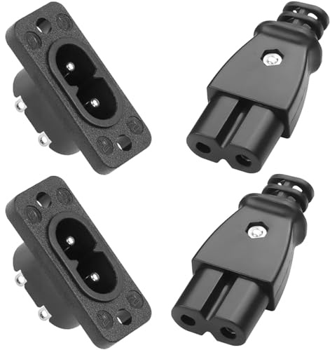 CLKE 4 Stück IEC320 C8 C7 2-poliger Stecker und Buchse, C7 Stecker Kaltgerätebuchse, C8 Kaltgerätestecker, IEC Einlass Modul Leistung Verbinder Steckdose Gerade 250V AC 2,5A Gerätestecker Steckdose