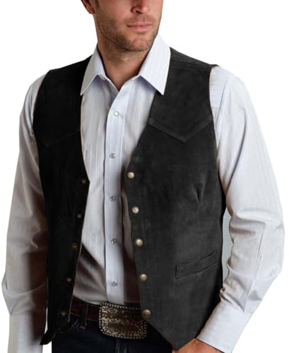 Allthemen Gilet Homme Vintage Rétro Veste sans Manche en Daim Slim Fit Casual Business
