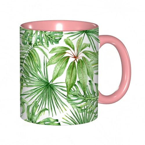 EKLMPS Coffee Mugs,11oz Ceramic Mugs, Funny Gifts for Women, Birthday Present,Christmas,Funny Mugs for Men,Green Leaf Tropical Palm Tree Leaves