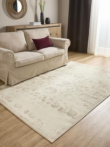 Interiyou Suzuka Vintage Teppich Wohnzimmer - 120x170 cm Creme/Beige - orientalisches Muster Kurzflor für Wohnzimmer, Esszimmer, Schlafzimmer