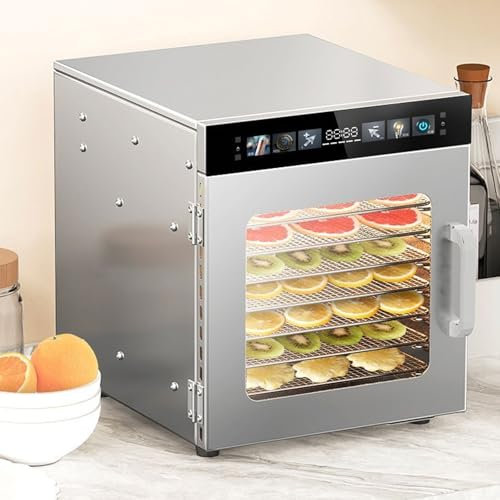 NVYAZJ Stainless Steel Food Dehydrator, 8 Trays Touch Control Food Dryer with 30~90°C Adjust Temp & 24 Hours Timer, Visual Glass Windows and Hot Air Circulation