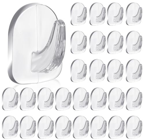 JJUNW 30 Stück Klebehaken Klein, Selbstklebende Wandhaken Kleine Acryl Haken Handtuchhalter Handtuchhaken für Bad Küche Badezimmer Deko(Transparent)