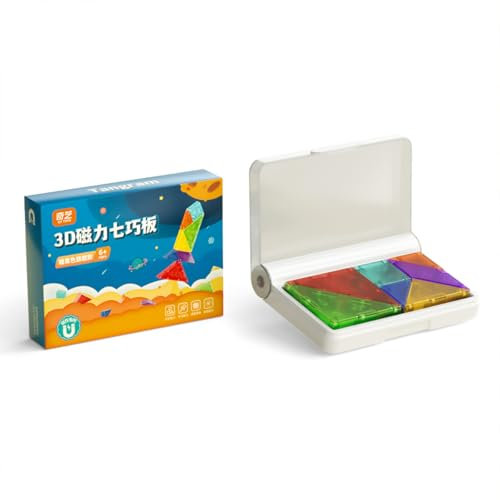 Colorful 7-Blocks Jigsaw Shapes Brain Teaser Tangram Puzzle Educational Learning Toys for Girls Boys Toddlers Birthday Christmas & Children's Day Gift (Candy Color with M inside)
