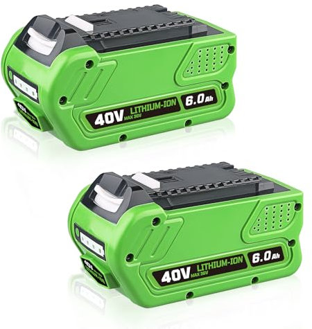 ZEERISA 6.0Ah 29462 29472 Lithium 40V Battery Replacement Compatible with GREENWORKS 40Volt 40V 29472 29462 2901319 24282 24252 25322 21332 20672 20312 21362 26272 G-Max Garden Tools (6.0Ah 2 PACK)