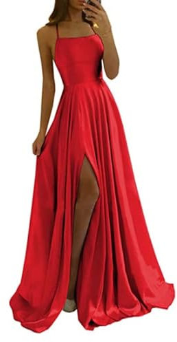 Générique Robe Femme Chic Et Elegant Soiree De Elegante Satin Cocktail Pastel Mariage Dos Nu Longue Fendue Ensemble Soirée en Vêtements Sexy pour Boheme Vetement
