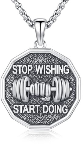 YueYuan Hantel Halskette 925 Sterling Silber Gym Halskette für Männer Gewichtheben Anhänger Sport Schmuck Geschenke für Sport Liebhaber