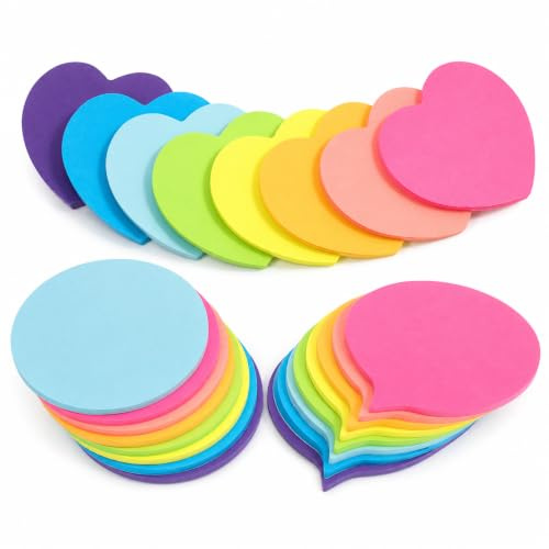 Gatuida Moderationskarten-Set, 720 Haftnotizen, selbstklebend, 8 Farben | 3 Formen: Herz, Sprechblase, Kreis; blanko Notizzettel für Schule, Büro, Whiteboard und Präsentation