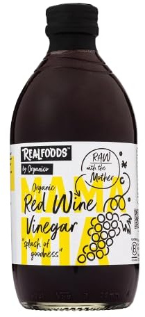 Realfoods by Organico | Organic Red Wine Vinegar – Raw, Unfiltered with ‘Mother’, Made from Organic Wine, Supports Gut & Immune Health, 500ml