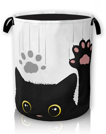 Black Cat Large Storage Basket, Cute Funny Cat Laundry Hamper/Bathroom/Home Decor/Collapsible Round Storage Bin,Boys Girls Dirty Clothes Hamper/Boxes/Toys Storage 66L