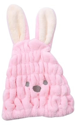 Haartrocknungshaube mit Hasenmotiv aus Polyester für Kinder Rosa | Elastische Duschhaube, Saugfähiges Haartuch für Baden und Schule, Cartoon Tiermuster Zufällige Farbe
