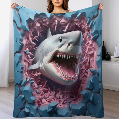 Decke Flannel Kuscheldecken Hai Couchdecke, Warme Weiche Vier Jahreszeiten Decken, Schlafdecke Tagesdecke （100×130cm）