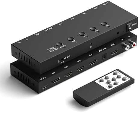 Y.D.F 8K @ 60Hz HDMI Switcher 4 in 1 Out Aluminum with Audio Output Support 4K @ 120Hz HDR10+ HDCP 2.3 HDMI 2.1 Switch Compatible with PS5/4 Xbox X/S Nintendo Switch/OLED Roku Apple TV Fire Stick UHD