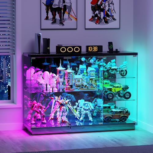 Vitrinskåp i glas med 5 hyllor och RGB-belysning för vardagsrum,Svart