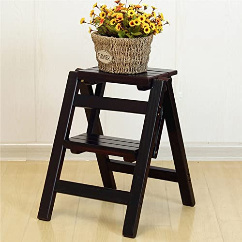 Portable Foot Stools， 2-Step Wood Folding Ladder Chair Black Walnut