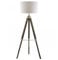 Tripod Design Floor Lamp with Dark Natural Wood Stand and Linen Drum Shaped Lamp Shade
