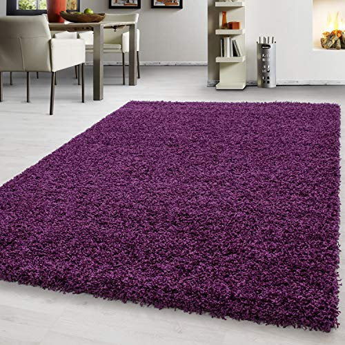 Teppium Moderner Hochflor Teppich Läufer Flur 80 x 150 cm Violett - Shaggy Flauschiger Teppich, Extra Weich, Pflegeleicht - Ideal als Bettvorleger Schlafzimmer, Küchenläufer, Wohnzimmerteppich