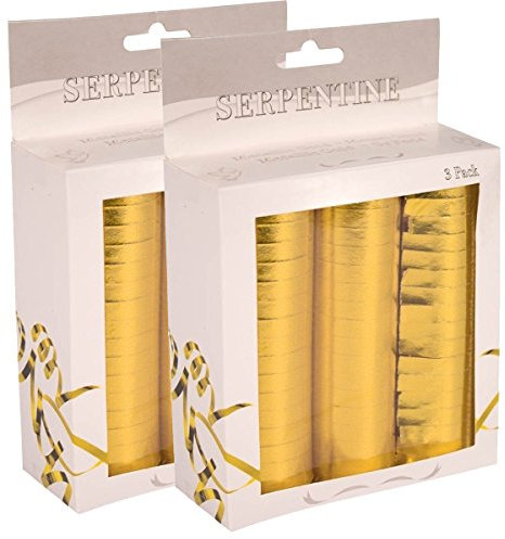 Folat - Papier Luftschlangen (18 Röllchen à 4 m) - gold glänzend - 2 x 3 Stk