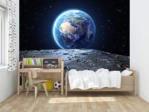 Fotomural Vinilo Para Pared Infantil La Tierra desde La Luna | Fotomural para paredes | Mural | Vinilo Decorativo | Varias Medidas 200 x 150 cm | Decoración comedores, salones, habitaciones...
