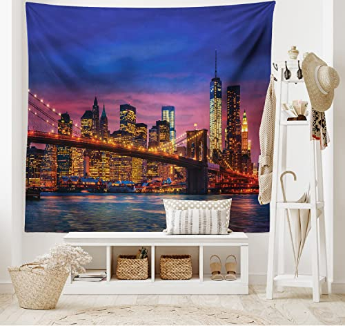 ABAKUHAUS New York Wandteppich, Brücke Lichter der Stadt, aus Weiches Mikrofaser Stoff Farben verblassen Nicht Waschbar, 150 x 110 cm, Mehrfarbig
