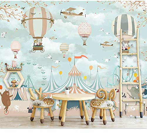 Fototapete 3d effekt Kinderzimmer Tapete Cartoon Zirkus Tier Ballon Fototapete Wandbild Kinderzimmer 3D Selbstklebende Vinyl/Seide Tapete-280X200CM