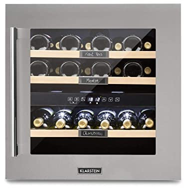 Klarstein Einbau-Weinkühlschrank, 2 Zonen Getränkekühlschrank Klein, Kleiner Weinschrank 85L, Wein-Kühlschrank Klein mit Glastür, Indoor/Outdoor Flaschenkühlschrank, Wine Fridge 36 Flaschen