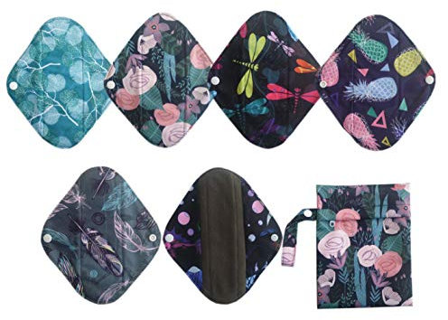 JOBEBE Menstruationspads / Slipeinlagen, Bambus, 6 Stück, Dunkelgrau, Leichte Absorption, Wiederverwendbar, Waschbar