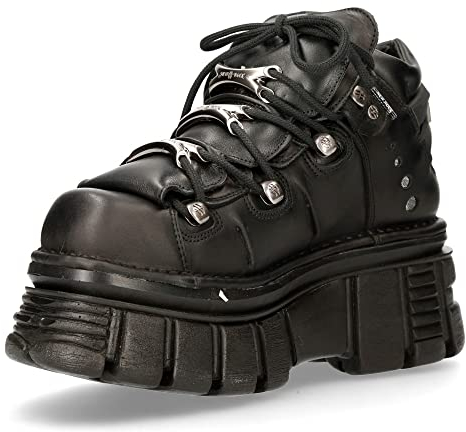 New Rock Tower - M.106-C45, Stivaletto in pelle con piattaforma, Nero , 41 EU