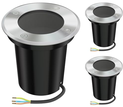 ledscom.de 3 Stück Bodeneinbauleuchte BOLI für außen, IP67, edelstahl, rund, 108mm Ø, 1x GU10 max. 15W