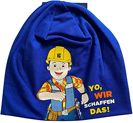 Bob der Baumeister Jungen Beanie-Mütze, Grafik-Druck, blau, Unisex Kinder Mütze