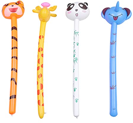 Toddmomy 4pcs Inflatable Animals Stick Jungle Animals Inflatables on a Stick Toys Bag Filler Party Favors Decorations Kids Bow Up Hammer Pool Toy