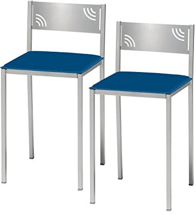 ASTIMESA Dos Taburetes de Cocina con Respaldo bajo en Polipiel Azul, Altura de Asiento 45 cms