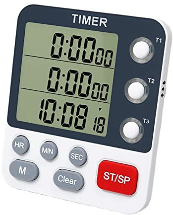 Minuteur de Cuisine numérique 3 canaux minuteur de Cuisine minuteur Multifonction chronomètre pour la Cuisine, la pâtisserie, l'apprentissage des Enfants, Les Jeux, écran LCD, Support magnétique… (A)