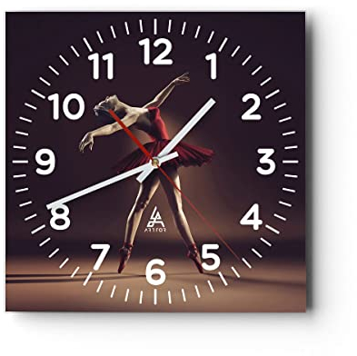 Modern Wanduhr Ballerina Rot Kleid 40x40cm Quadrat Groß Wand Uhr Glas Analog Zimmeruhren Küche Büro Wohnzimmer Glasuhr Wall Clock Dekoration Design Wanddekoration Küchenuhr C4AC40x40-4336