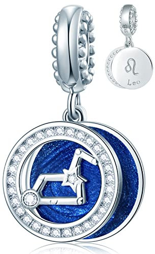 Leo Zodiac Sign Charms for Pandora Charm Bracelets - 925 Sterling Silver Necklace Pendants, 12 Constellation/Horoscope Star Dangling Birthstone Beads, Birthday Gifts Women/Men/Girls/Boys
