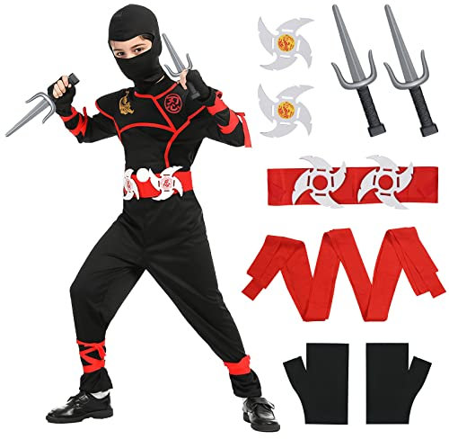Aomig Déguisement Ninja Costume Enfant, Ensemble de Costumes de Ninja pour Garçon, Soldat Ninjas Déguisements Halloween Toussaint Party Soirée (L)