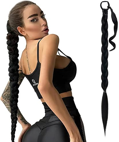 SEGO 86cm Braid Extensions Ponytail Haarteil Lang Pferdeschwanz Haare zum Einflechten Haare zum Einflechten Schwarz