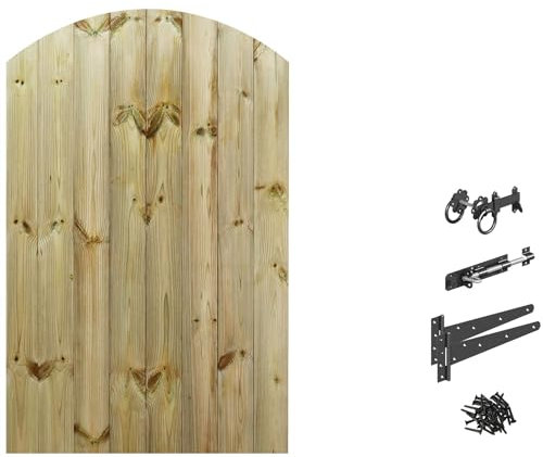 Bespoke Custom Made To Measure UPTO HEIGHT: 5ft (150cm High) Tongue & Groove Fully Framed Arch Top Pathway Garden Pedestrian Gate [Width Between 75CM to 90CM With Ring Latch Hinge Pack