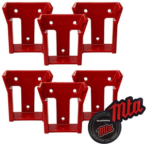 StealthMounts Red Battery Mounts for Milwaukee M18 Power Tools | Battery Mounts for Milwaukee Tool Addict | 6 Pack