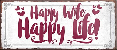 Magnet ''Happy Wife Happy Life'' 9,3x4cm Geschenk Lustige Sprüche Feier Vintage Retro Geburtstag Deko Party Überraschung Fan Familie Zuhause Eltern Geschwister