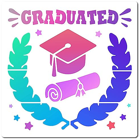 GORGECRAFT Abschluss-Schablonen 30 x 30 cm Abschluss-Hut Und Diplom-Vorlage Wiederverwendbares Schild Quadratische Schablone Zum Malen Auf Holz Wand Scrapbooking Karten Boden Heimwerken Basteln