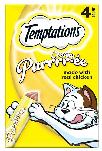 Temptations Creamy Puree Squeezable Lickable Wet Cat Treat with Chicken, 0.42 oz. Tubes, 4 Count