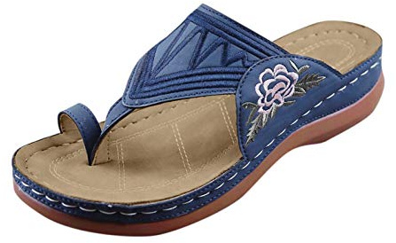 QWUVEDS Slippers women's summer flip flops women's slippers girls women's sandals heel clip large female embroidered wedge sandals finger buckle comfortable women's sandals sketches women's shoes 37,